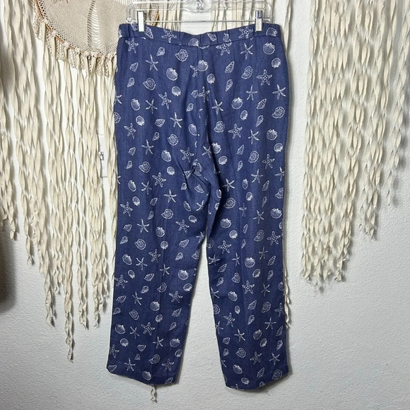 Coldwater Creek Blue Linen Pants with Seashell Design Size 12P - Picture 5 of 8